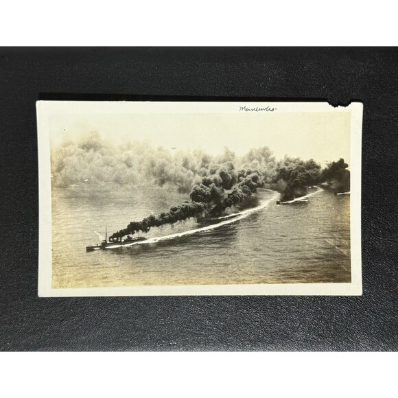 WWI Naval Warship Photograph – US Navy - Smoke Screen at Sea - Manoeuvres - Picture 1 of 6